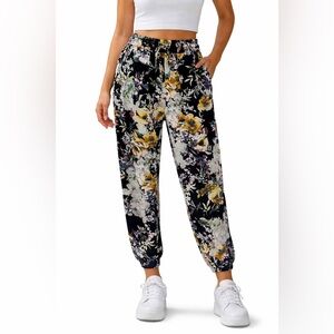 Buffalo David Bitton Floral Joggers Pants Casual Womens S Black Colorful NWOT
